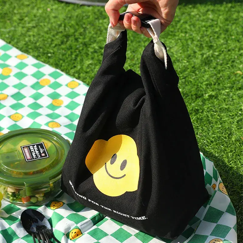 Smile Face Cute Lunch Bag Insulated Meal Tote Widened Handle Reusable Adjustable For Work School Picnic Camping Offices Travel
