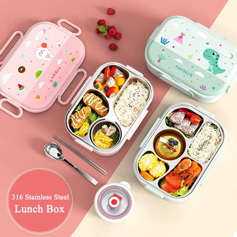 1550ML Stainless Steel Lunch Box Kids School Kawaii Bento Box Portable Sealed Food Storage Container for Student Office Worker