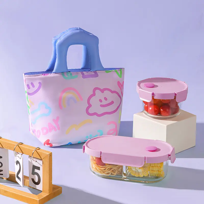 Thickened Aluminum Foil Lunch Bag Hand Drawn Graffiti Insulated Portable Meal Box Bag Student Lunch with Rice Bag Picnic Bag