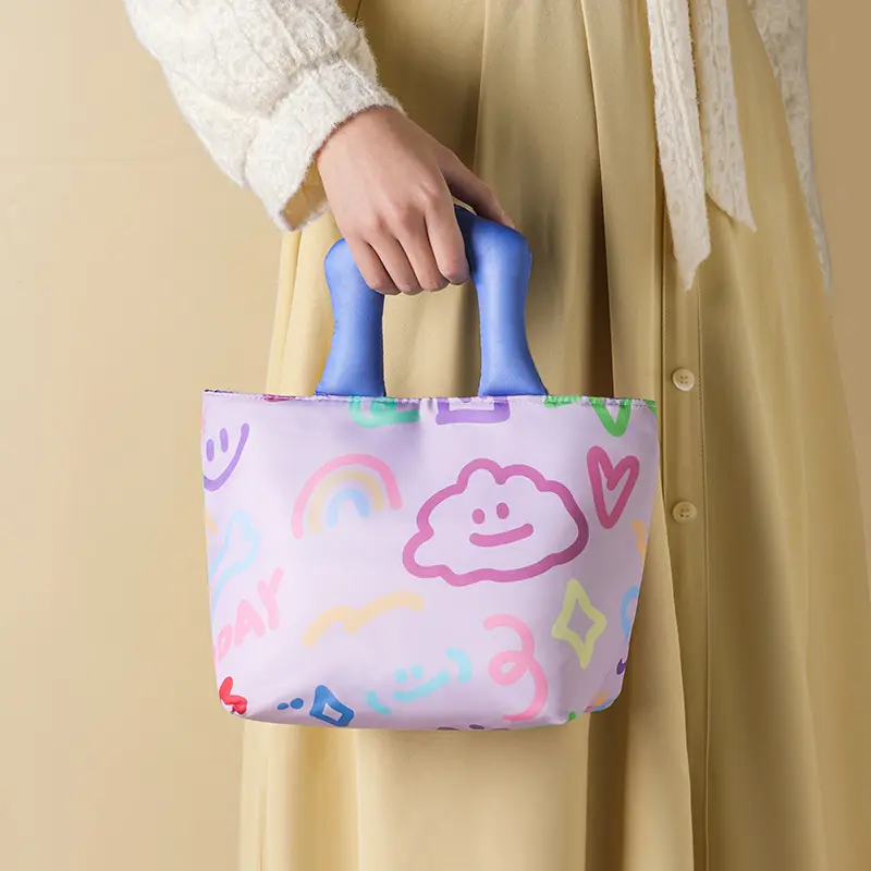Thickened Aluminum Foil Lunch Bag Hand Drawn Graffiti Insulated Portable Meal Box Bag Student Lunch with Rice Bag Picnic Bag