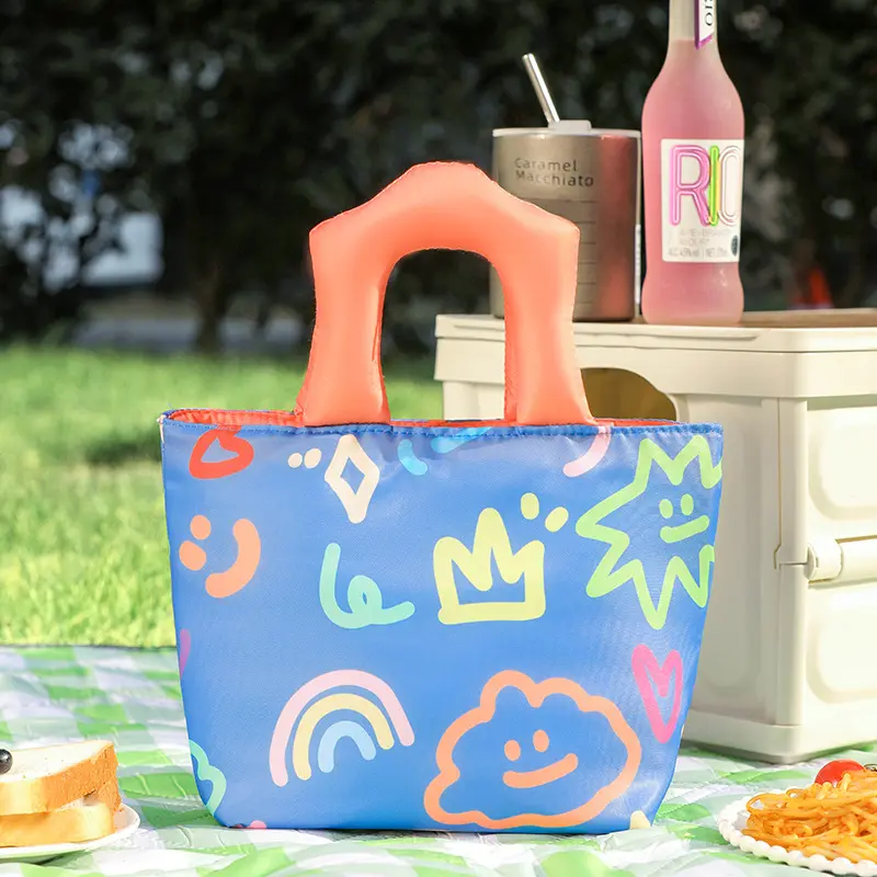 Thickened Aluminum Foil Lunch Bag Hand Drawn Graffiti Insulated Portable Meal Box Bag Student Lunch with Rice Bag Picnic Bag