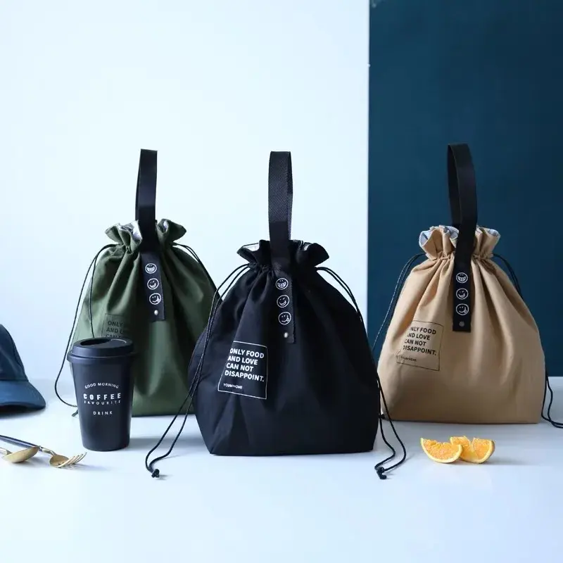 Japanese Drawstring insulated Lunch Bento Bag Handbag Outdoor Portable Picnic Container School Fresh Keeping Food Storage Tote