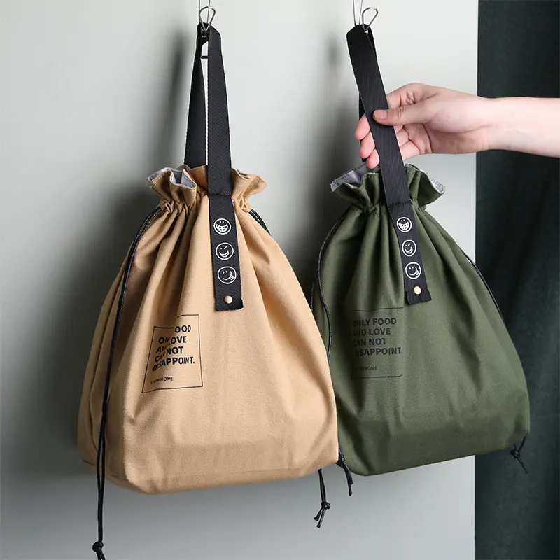 Japanese Drawstring insulated Lunch Bento Bag Handbag Outdoor Portable Picnic Container School Fresh Keeping Food Storage Tote