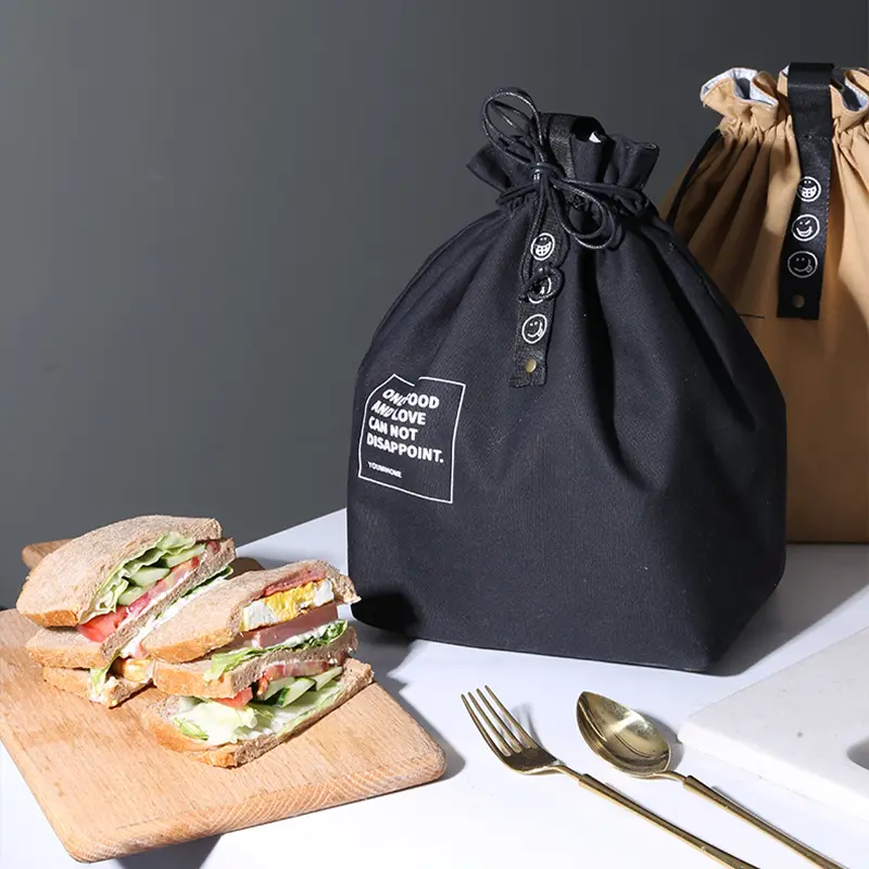 Japanese Drawstring insulated Lunch Bento Bag Handbag Outdoor Portable Picnic Container School Fresh Keeping Food Storage Tote