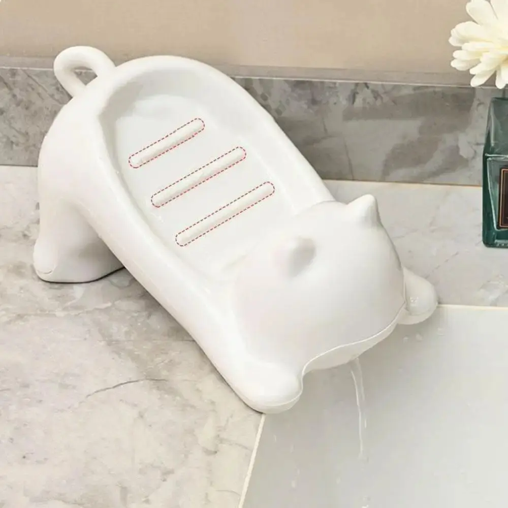 Cat Shape Soap Box Cartoon Soap Dish Drainable Storage Holder Soap Container Storage Dish Household Bathroom Accessories
