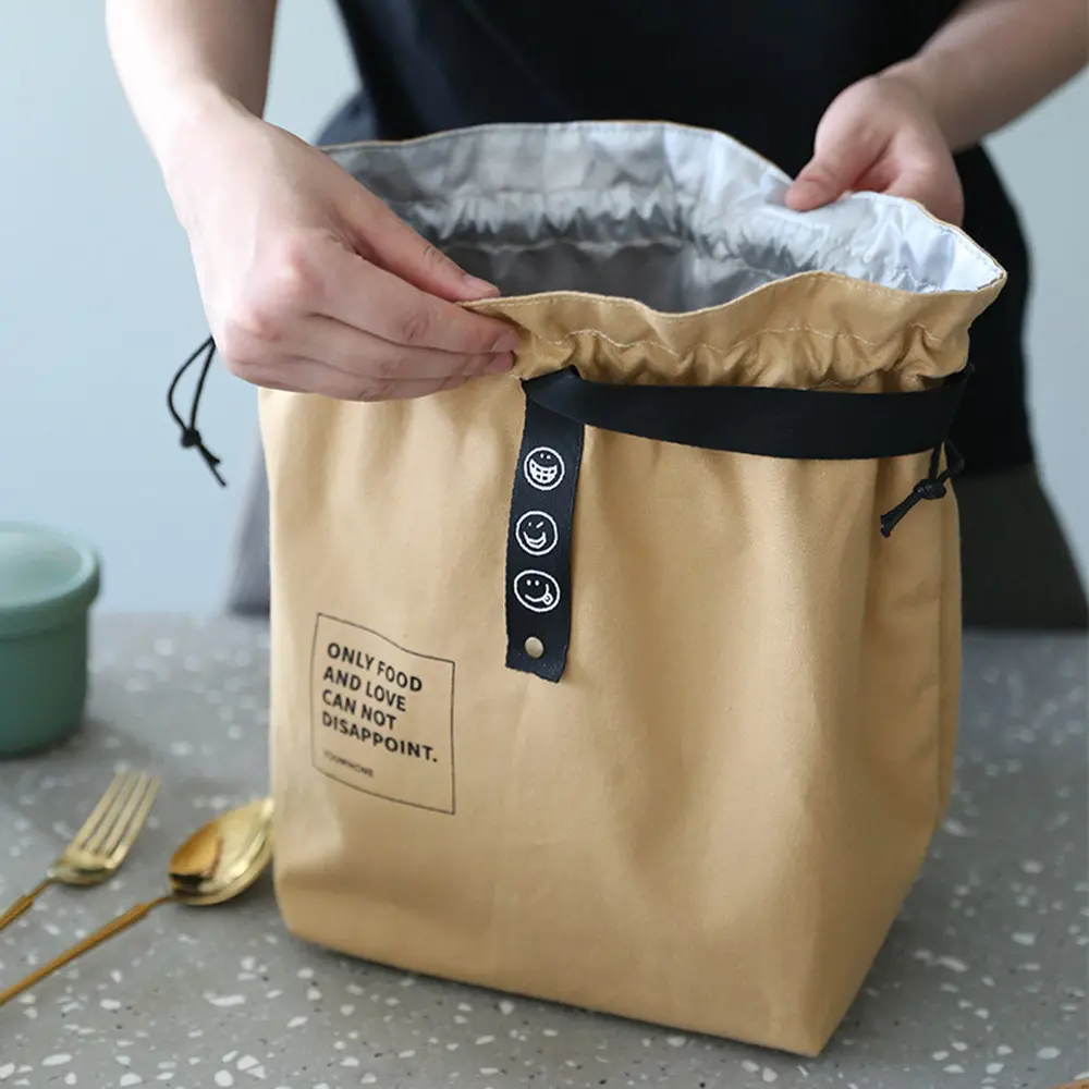 Japanese Drawstring insulated Lunch Bento Bag Handbag Outdoor Portable Picnic Container School Fresh Keeping Food Storage Tote