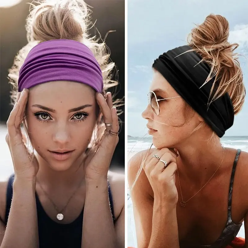 Women Headband Solid Color Twist Cotton Wide Turban Twist Knitted Cotton Sport Yoga Hairband Twisted Knotted Headwrap