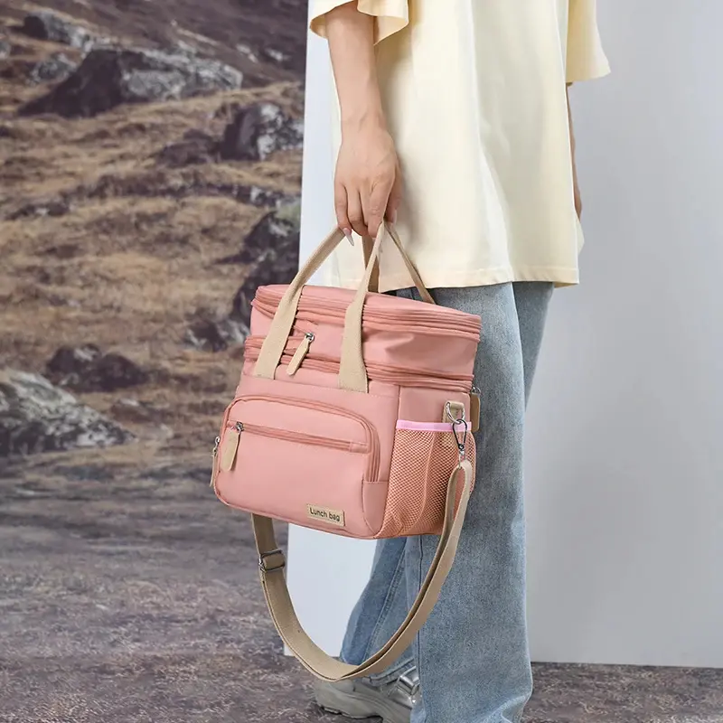 Large Capacity Multifunctional Double Layers Tote Cooler Lunch Bags for Women Men Travel Picnic Lunch Box with Shoulder Strap
