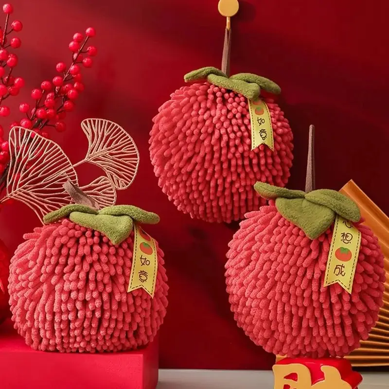 Chenille Hand Towel Kitchen Bathroom Hand Ball with Hanging Loop Quick Drying Soft Absorbent Towel New Year Decoration