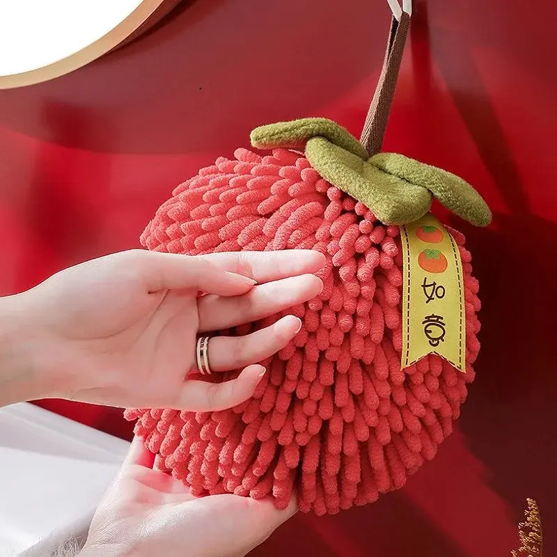 Chenille Hand Towel Kitchen Bathroom Hand Ball with Hanging Loop Quick Drying Soft Absorbent Towel New Year Decoration