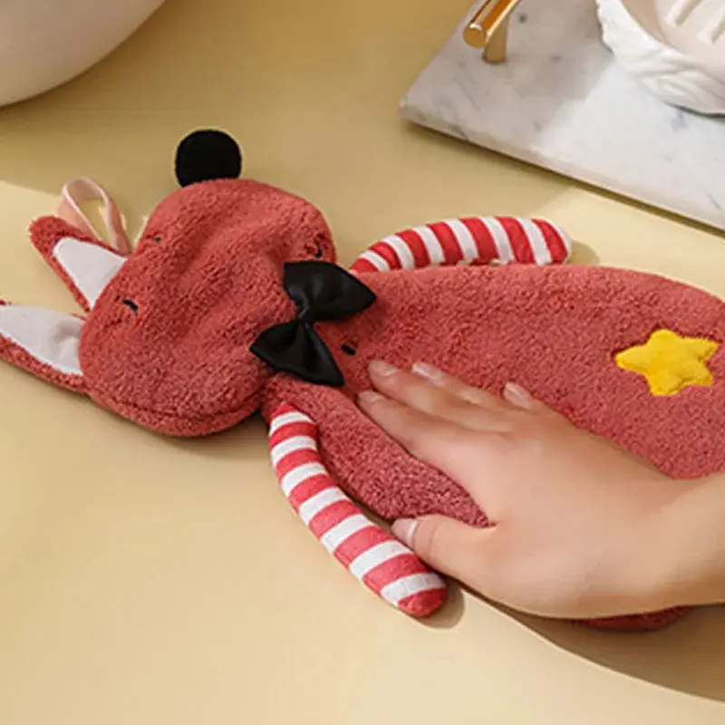 4Pcs Cartoon Animal Shape Coral Velvet Hand Towel Bathroom Hanging Absorbent Towel Kitchen Thick Embroidered Square Towel