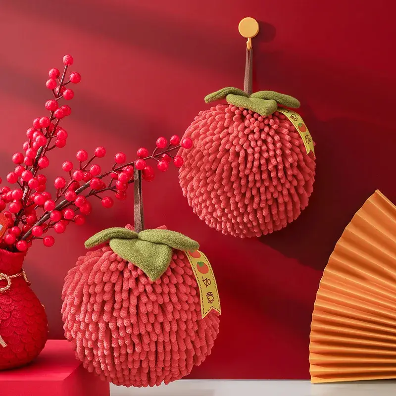 Chenille Hand Towel Kitchen Bathroom Hand Ball with Hanging Loop Quick Drying Soft Absorbent Towel New Year Decoration