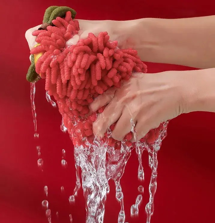 Chenille Hand Towel Kitchen Bathroom Hand Ball with Hanging Loop Quick Drying Soft Absorbent Towel New Year Decoration