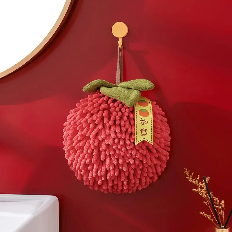 Chenille Hand Towel Kitchen Bathroom Hand Ball with Hanging Loop Quick Drying Soft Absorbent Towel New Year Decoration