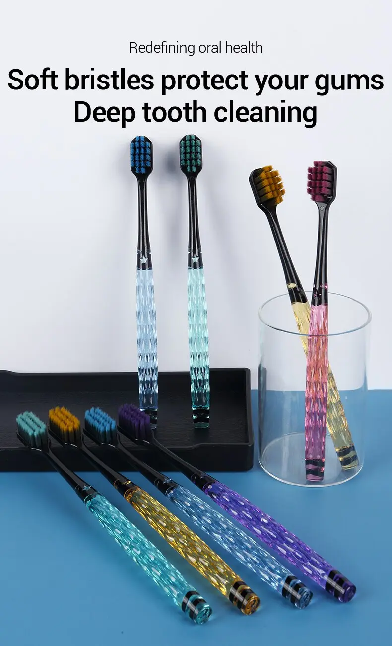 8 Pcs/set of Volcanic Charcoal Brush Silk Soft Bristle Toothbrush, High-end MEN'S AND WOMEN'S Lovers' Adult Toothbrush