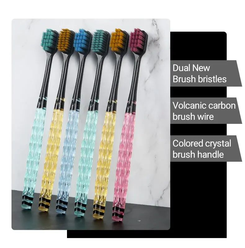 8 Pcs/set of Volcanic Charcoal Brush Silk Soft Bristle Toothbrush, High-end MEN'S AND WOMEN'S Lovers' Adult Toothbrush