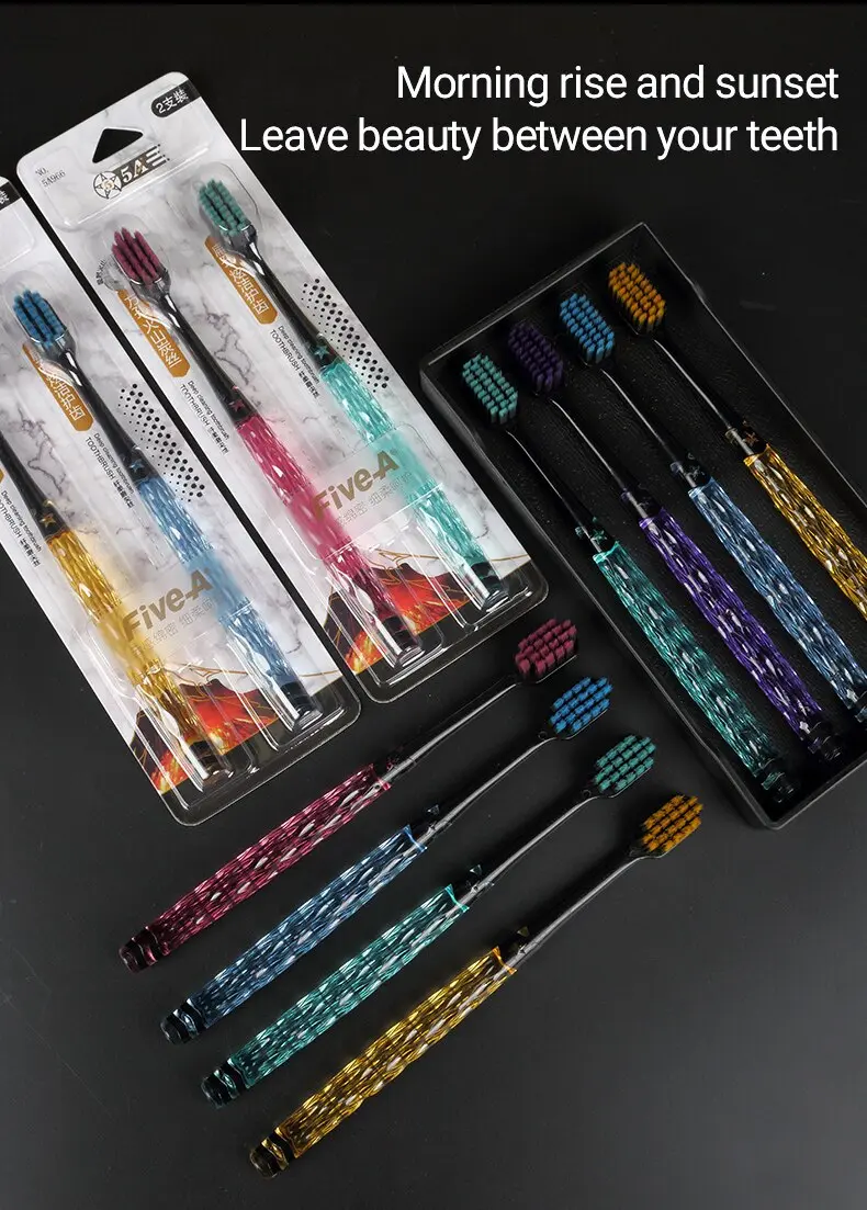 8 Pcs/set of Volcanic Charcoal Brush Silk Soft Bristle Toothbrush, High-end MEN'S AND WOMEN'S Lovers' Adult Toothbrush