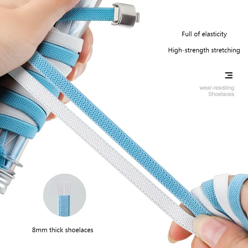 No Tie Shoe laces Press Lock Shoelaces without ties Elast ic Laces Sneaker Kids Adult Metal Buckle Lazy Flat 8MM Widened
