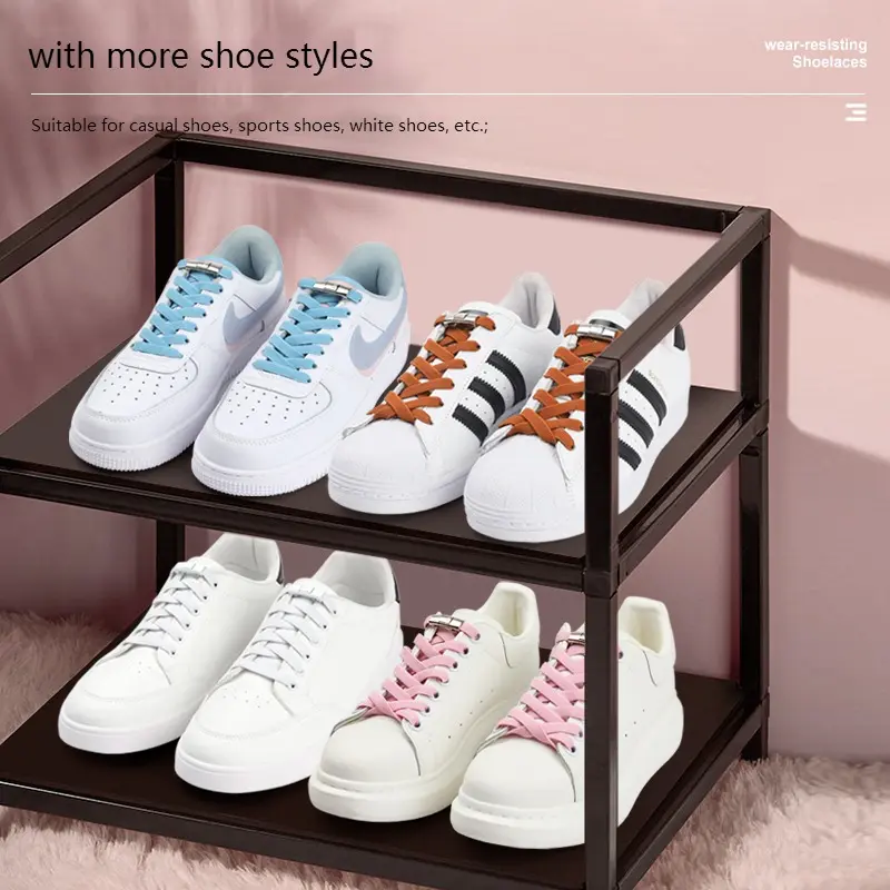 No Tie Shoe laces Press Lock Shoelaces without ties Elast ic Laces Sneaker Kids Adult Metal Buckle Lazy Flat 8MM Widened