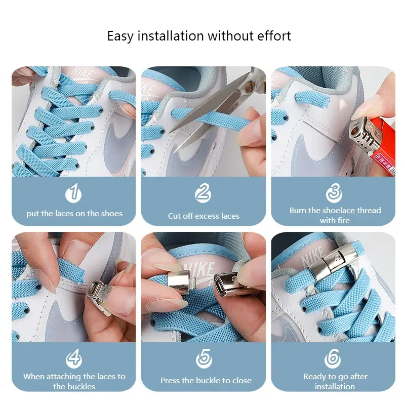 No Tie Shoe laces Press Lock Shoelaces without ties Elast ic Laces Sneaker Kids Adult Metal Buckle Lazy Flat 8MM Widened