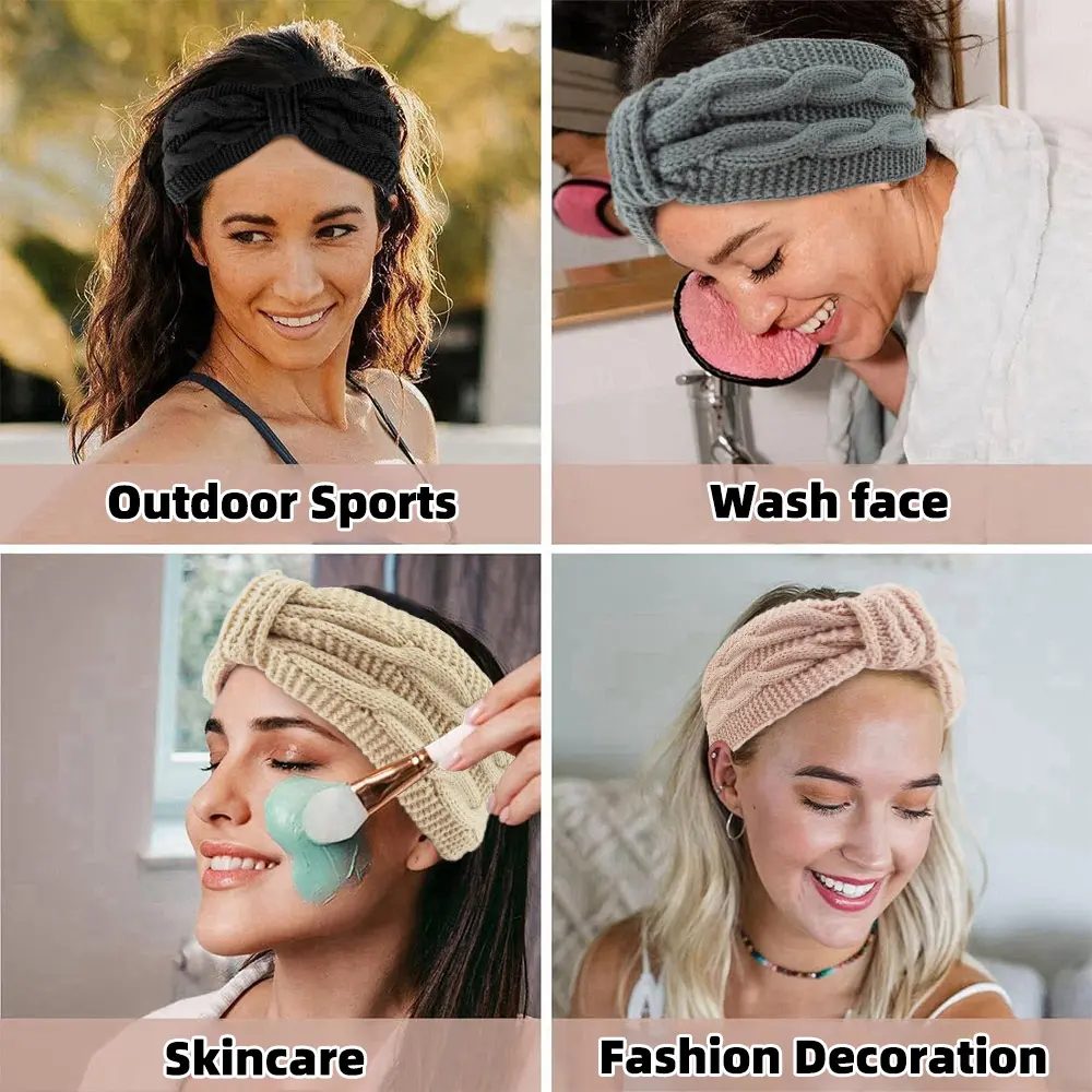 Autumn Winter Thicken Knitting Woolen Wide Headband For Women Plush Lined Headwrap Turban Hairbands Keep Warm Female Ear Warmers