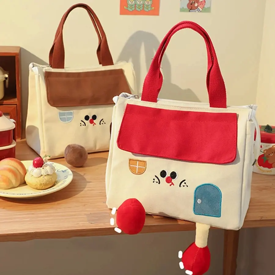 Cute House Lunch Box Bag Portable Cartoon Insulated Tote Bag with Handle Thickened Picnic Travel Storage Bags Students Snack Bag