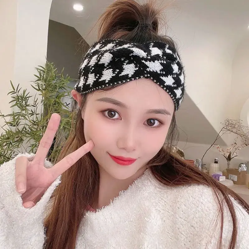 Korea Houndstooth Pattern Women Knitted Headband Hair Accessories for Women Wide-brimmed Style Hair Hoop Bezel Fashion headbands