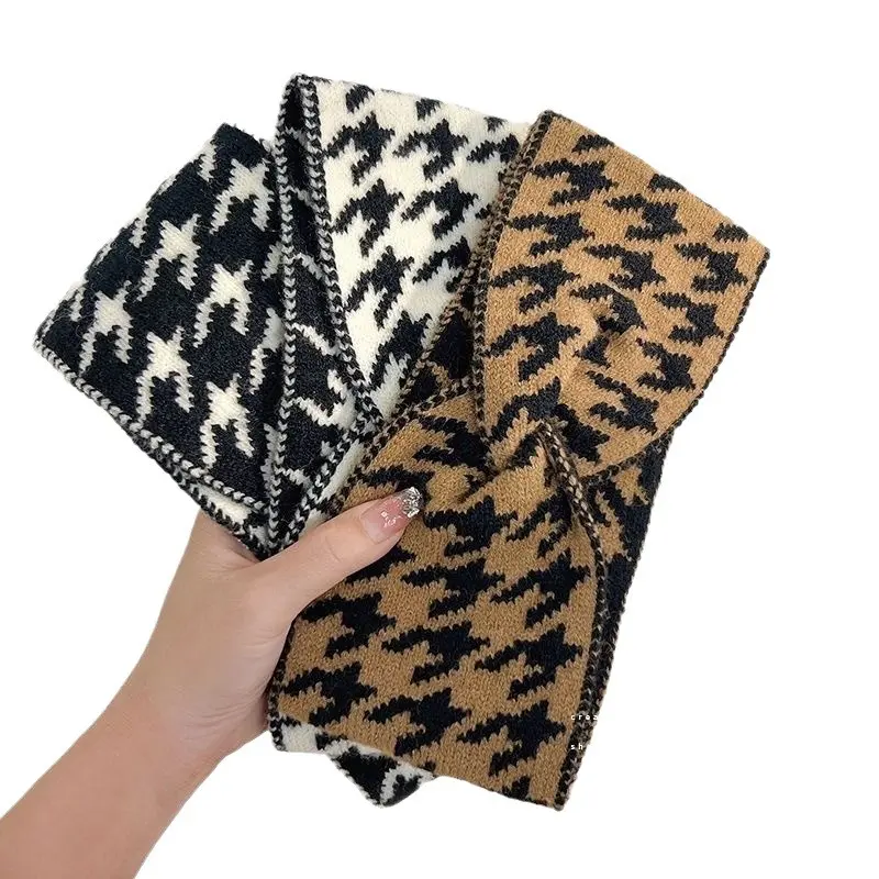 Korea Houndstooth Pattern Women Knitted Headband Hair Accessories for Women Wide-brimmed Style Hair Hoop Bezel Fashion headbands