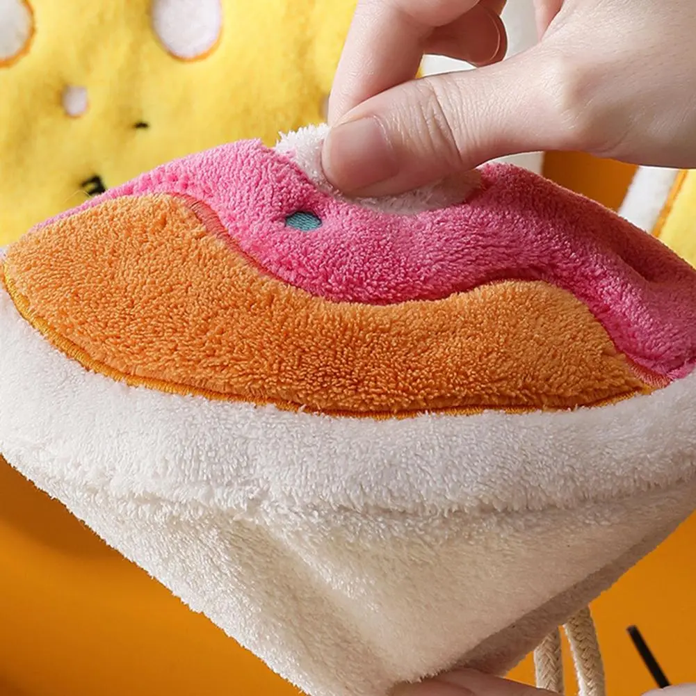 Cartoon Hand Towels Coral Fleece Cute Cake Cheese Doughnut Absorbent Hanging Towels Kitchen Bathroom Soft Towels
