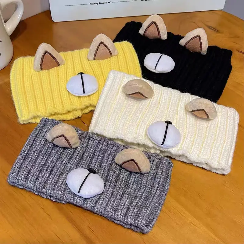 Cute Bear Knitted Turban Headband Autumn Winter Warm Elastic Hair Band Cross Headwrap Bandana for Women Hair Accessories