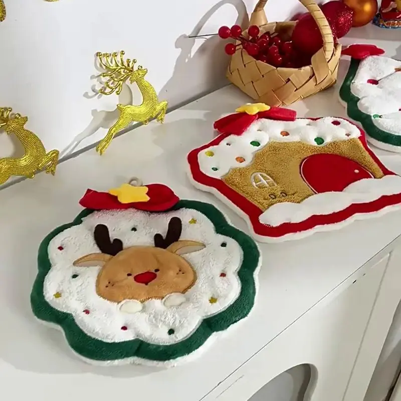 Soft Hand Towel Hanging Kids Towel Christmas Decor Double-thickness Absorbent Kitchen Hand Towels Hanging Cleaning Rags