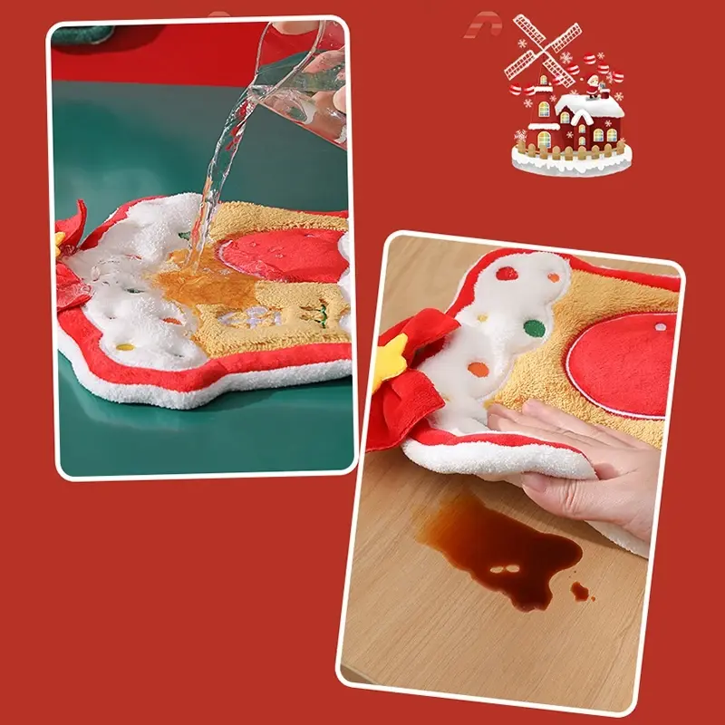Soft Hand Towel Hanging Kids Towel Christmas Decor Double-thickness Absorbent Kitchen Hand Towels Hanging Cleaning Rags