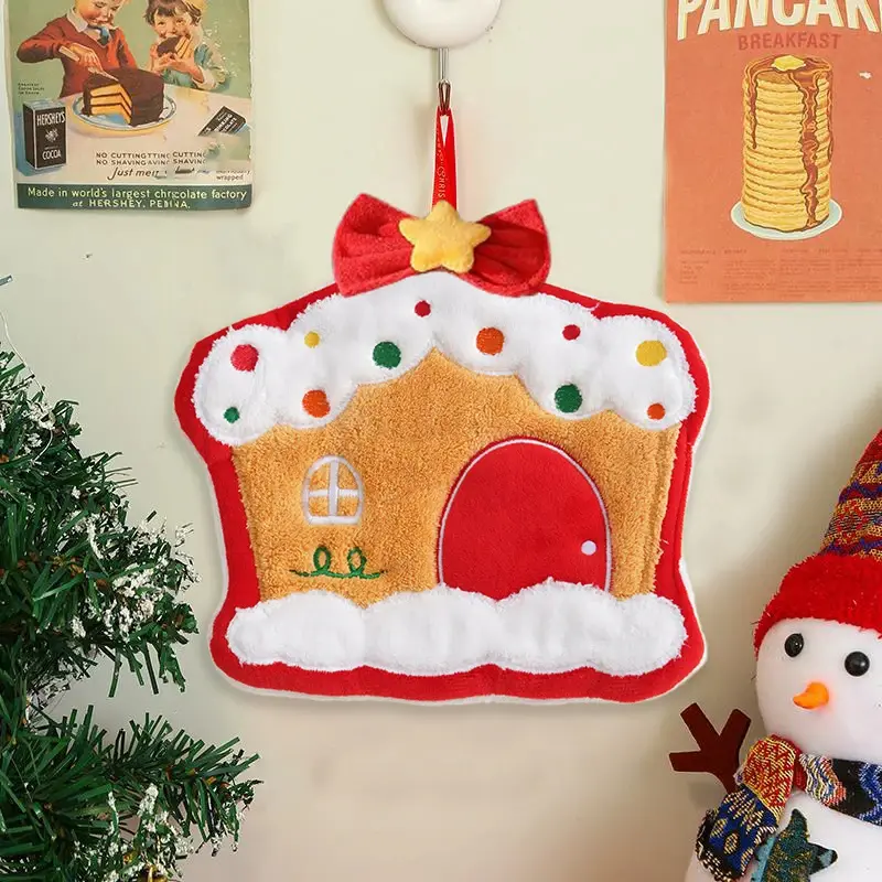 Soft Hand Towel Hanging Kids Towel Christmas Decor Double-thickness Absorbent Kitchen Hand Towels Hanging Cleaning Rags