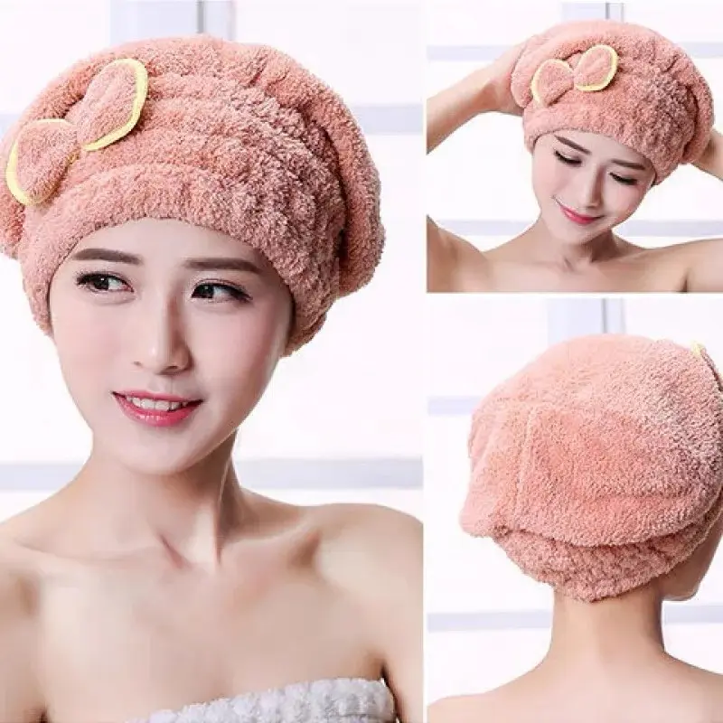 1Pcs Microfibre Quick Hair Drying Bath Towel Spa Bowknot Wrap Towel Cap Bathroom Accessories Bonnets Women Designer Shower Cap