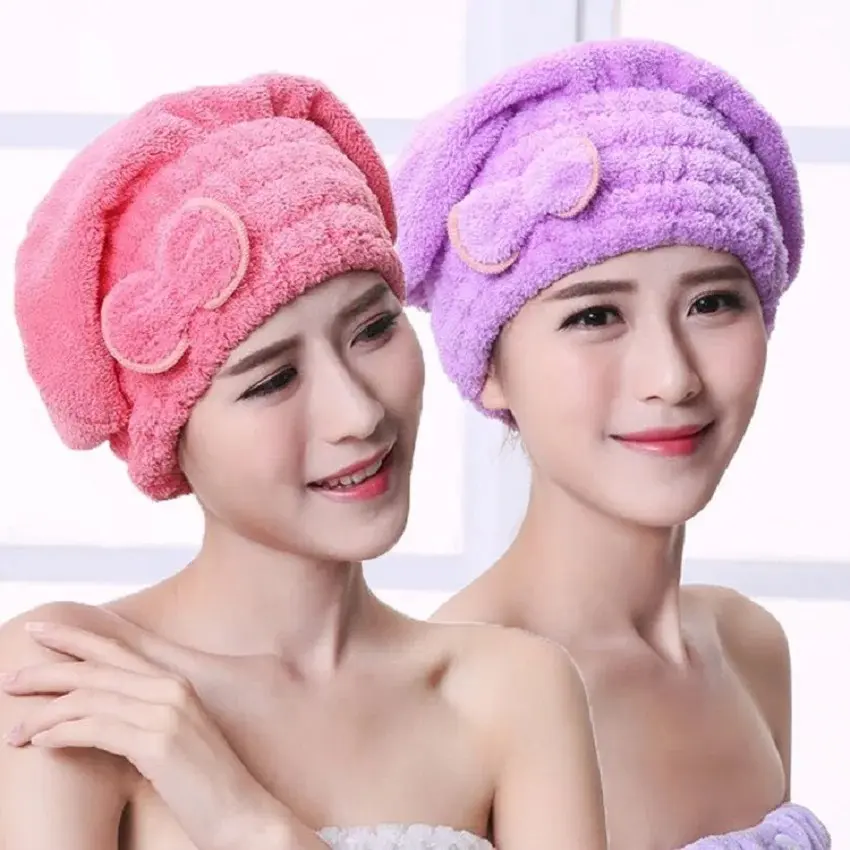 1Pcs Microfibre Quick Hair Drying Bath Towel Spa Bowknot Wrap Towel Cap Bathroom Accessories Bonnets Women Designer Shower Cap