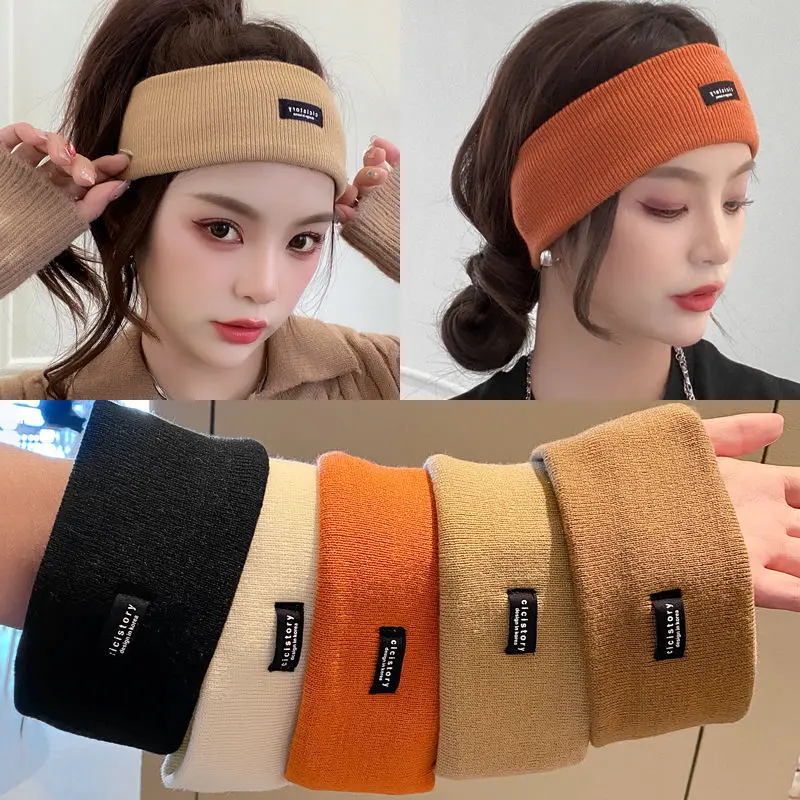 New Winter Broadside Headband Solid Color Knitted Warm Headwrap Girls Punk Elastic Sports Hair Bands for Hair Accessories