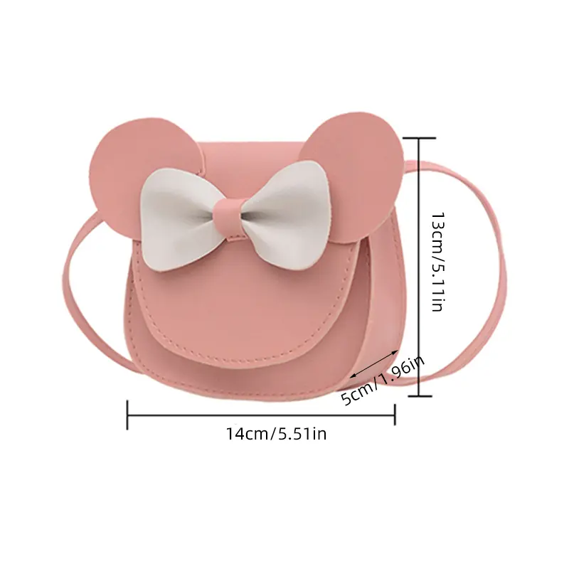 Cartoon Mouse Bow Baby Messenger Bag Cute Candy Color PU Leather Children Shoulder Crossbody Bag Princess Kids Girl Coin Purse