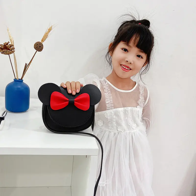 Cartoon Mouse Bow Baby Messenger Bag Cute Candy Color PU Leather Children Shoulder Crossbody Bag Princess Kids Girl Coin Purse