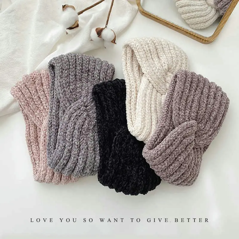Autumn Winter Thicken Knitting Woolen Wide Headband For Women Plush Lined Headwrap Turban Hairbands Keep Warm Female Ear Warmers