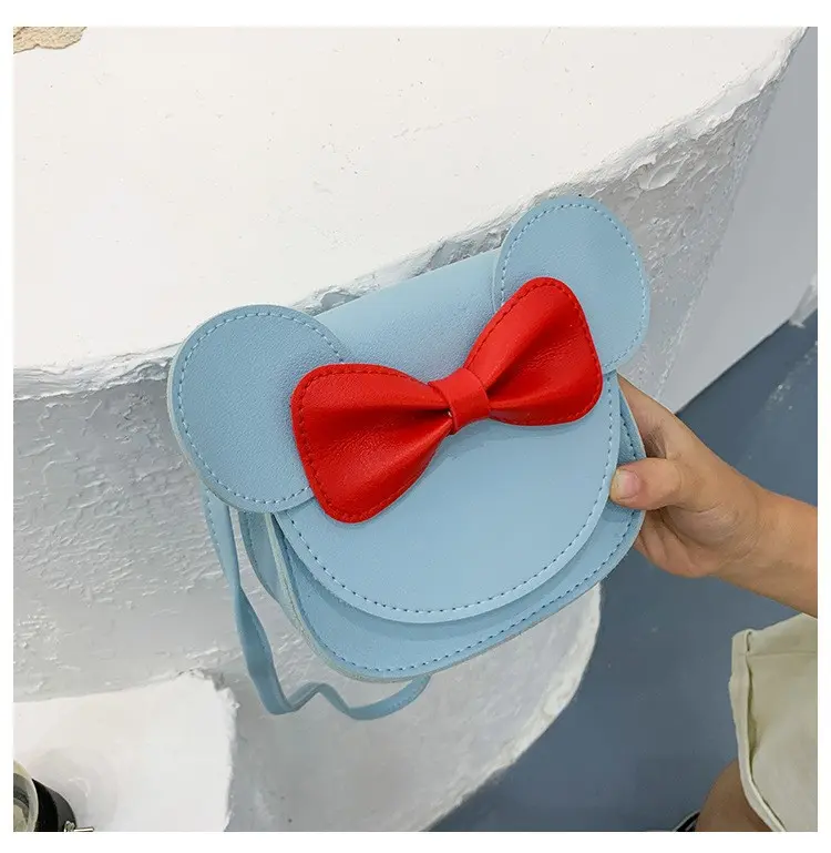 Cartoon Mouse Bow Baby Messenger Bag Cute Candy Color PU Leather Children Shoulder Crossbody Bag Princess Kids Girl Coin Purse