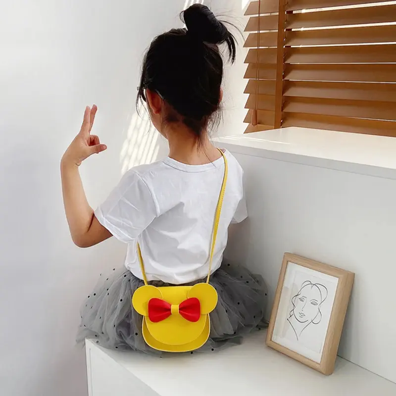 Cartoon Mouse Bow Baby Messenger Bag Cute Candy Color PU Leather Children Shoulder Crossbody Bag Princess Kids Girl Coin Purse