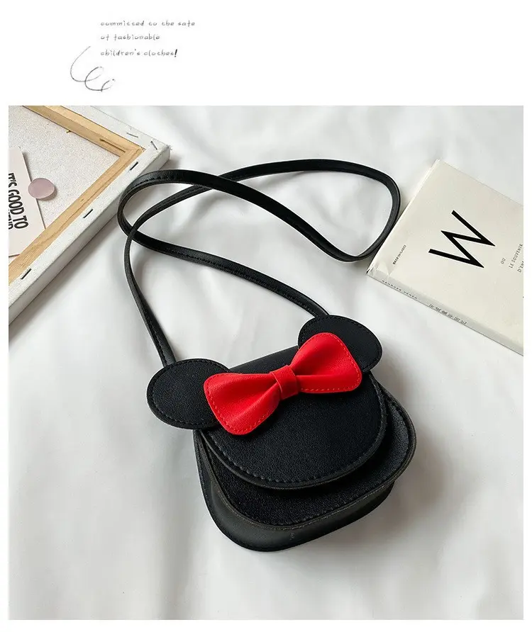 Cartoon Mouse Bow Baby Messenger Bag Cute Candy Color PU Leather Children Shoulder Crossbody Bag Princess Kids Girl Coin Purse