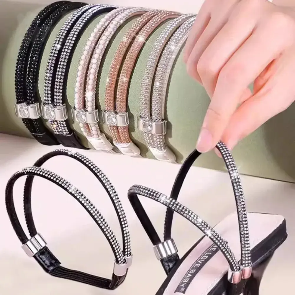 1Pair Women Diamond Shoelaces Anti-drop Heel Straps Belt Drill Fixed Belts Rhinestone High Heels Shoes Band Anti-loose