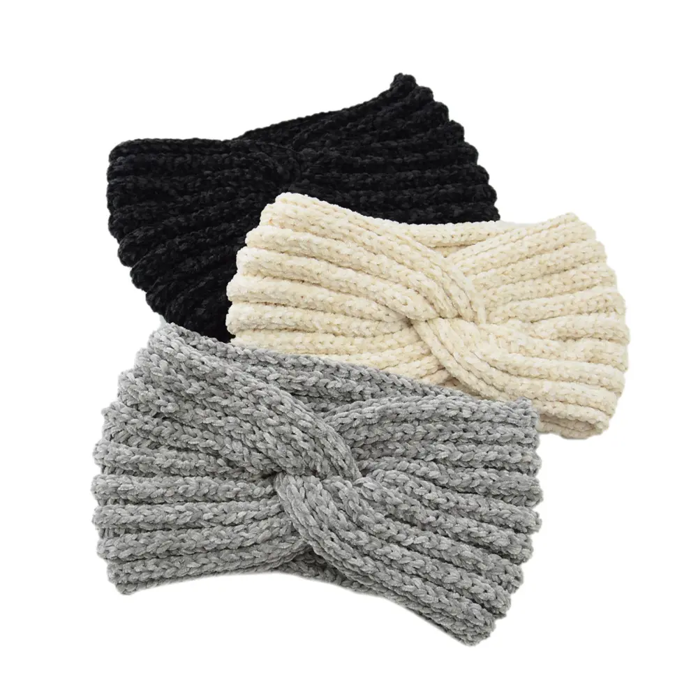 Windproof Going Out New Winter Solid Woolen Hairband Women'S Warm Wide Edge Cross Knitted Headband Hairband Accessories