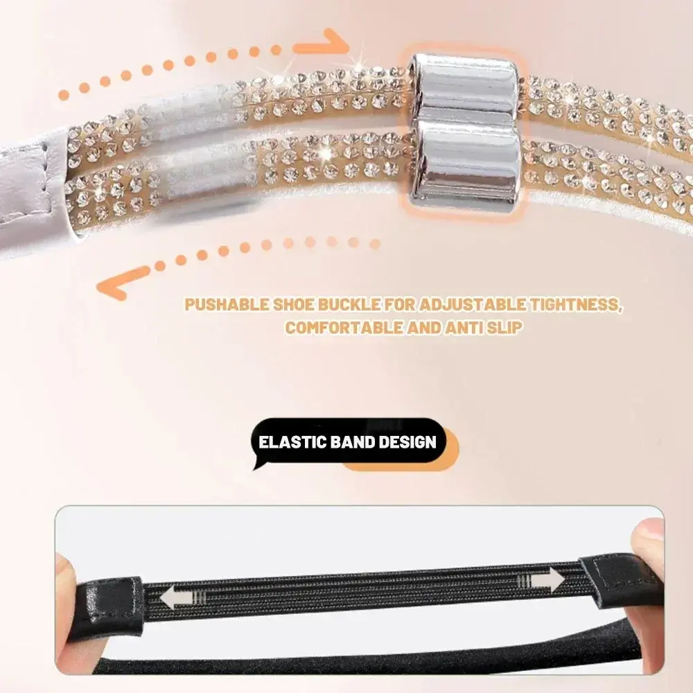 1Pair Women Diamond Shoelaces Anti-drop Heel Straps Belt Drill Fixed Belts Rhinestone High Heels Shoes Band Anti-loose