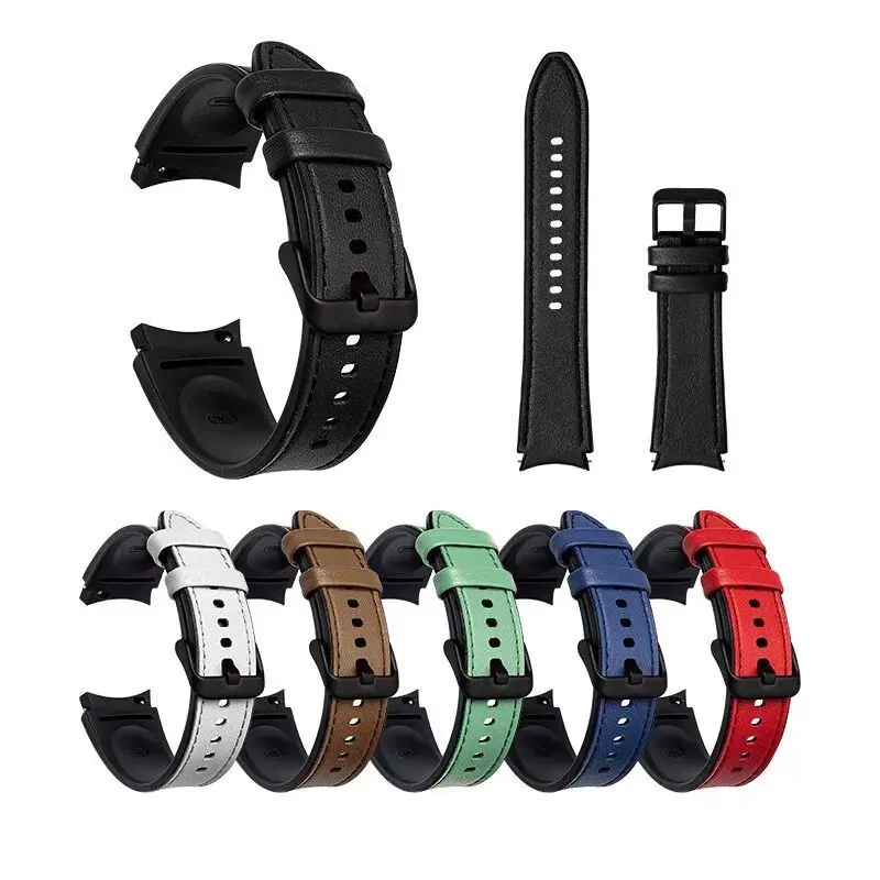 Leather+Silicone Replacement Strap for Samsung Galaxy Watch4 6 5 Pro 40mm 44mm Band Watch 6 4 Classic 47 43mm 46mm Bracelet Belt