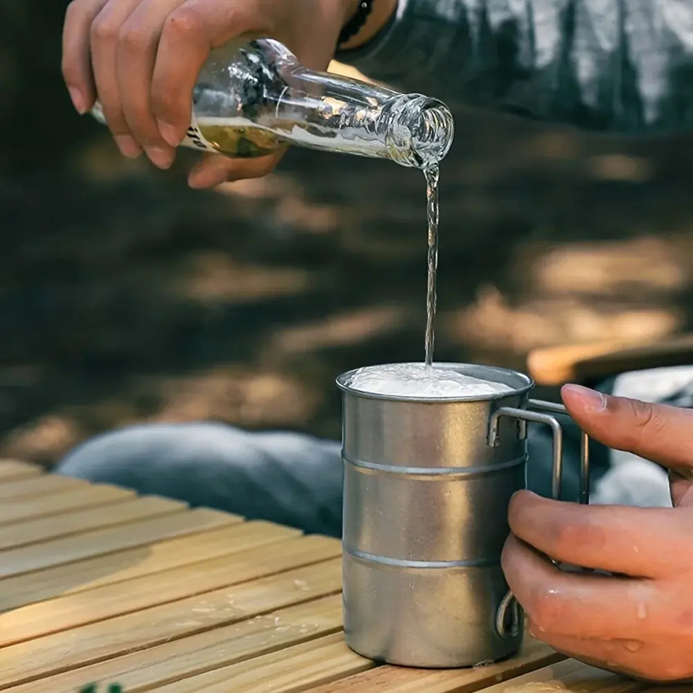 Retro Stainless Steel Beer Mug With Handle Straw Camping Travel Coffee Mugs Water Cup Drinkware for Hiking Fishing Picnic