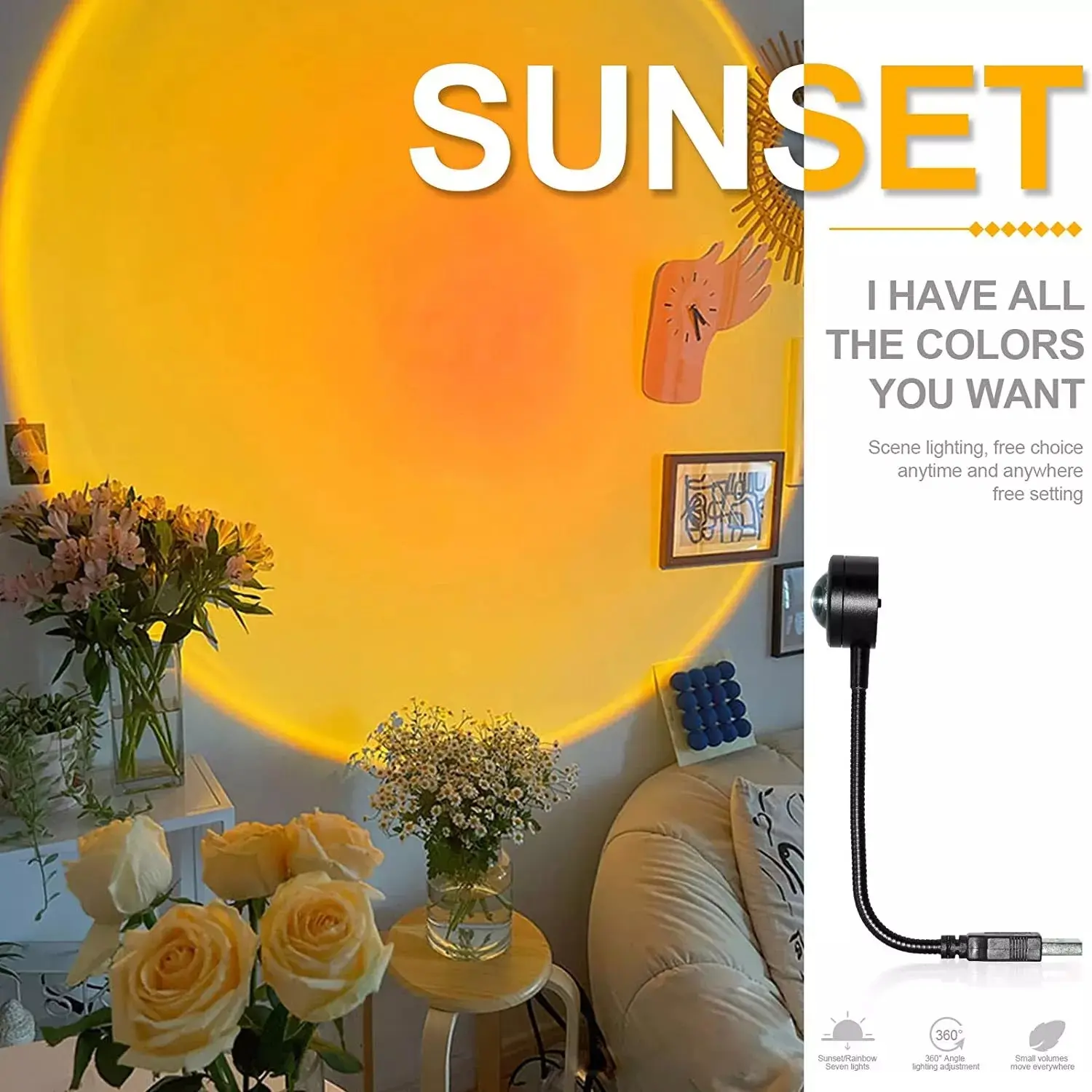 USB LED Sunset Lamp Night Light Projector Photography Wall Atmosphere Neon Lights for Christmas Party Bedroom Living Room Decor