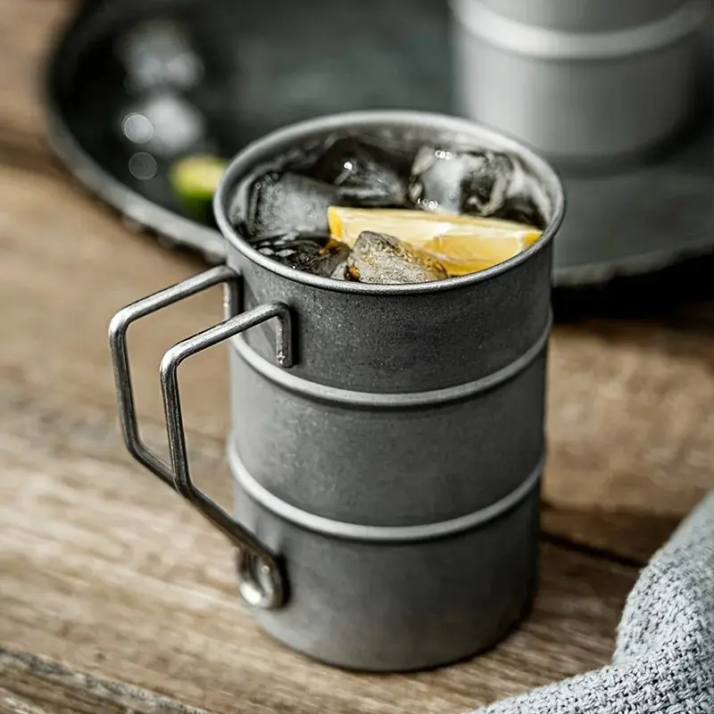 Retro Stainless Steel Beer Mug With Handle Straw Camping Travel Coffee Mugs Water Cup Drinkware for Hiking Fishing Picnic