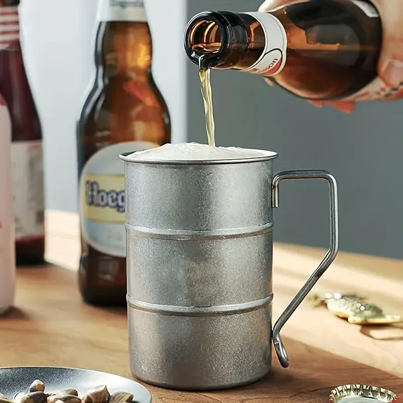 Retro Stainless Steel Beer Mug With Handle Straw Camping Travel Coffee Mugs Water Cup Drinkware for Hiking Fishing Picnic